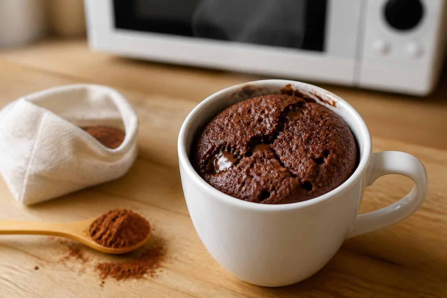 découvrez une recette facile et rapide de mug cake au chocolat en poudre, préparée au micro-ondes pour un dessert gourmand en quelques minutes.