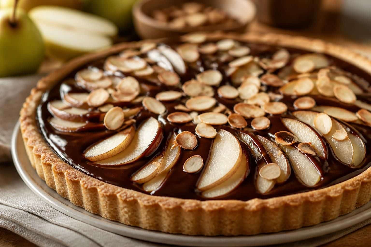 découvrez une recette facile et gourmande de tarte poire chocolat amande, parfaite pour régaler vos papilles avec une douceur croustillante et fondante.