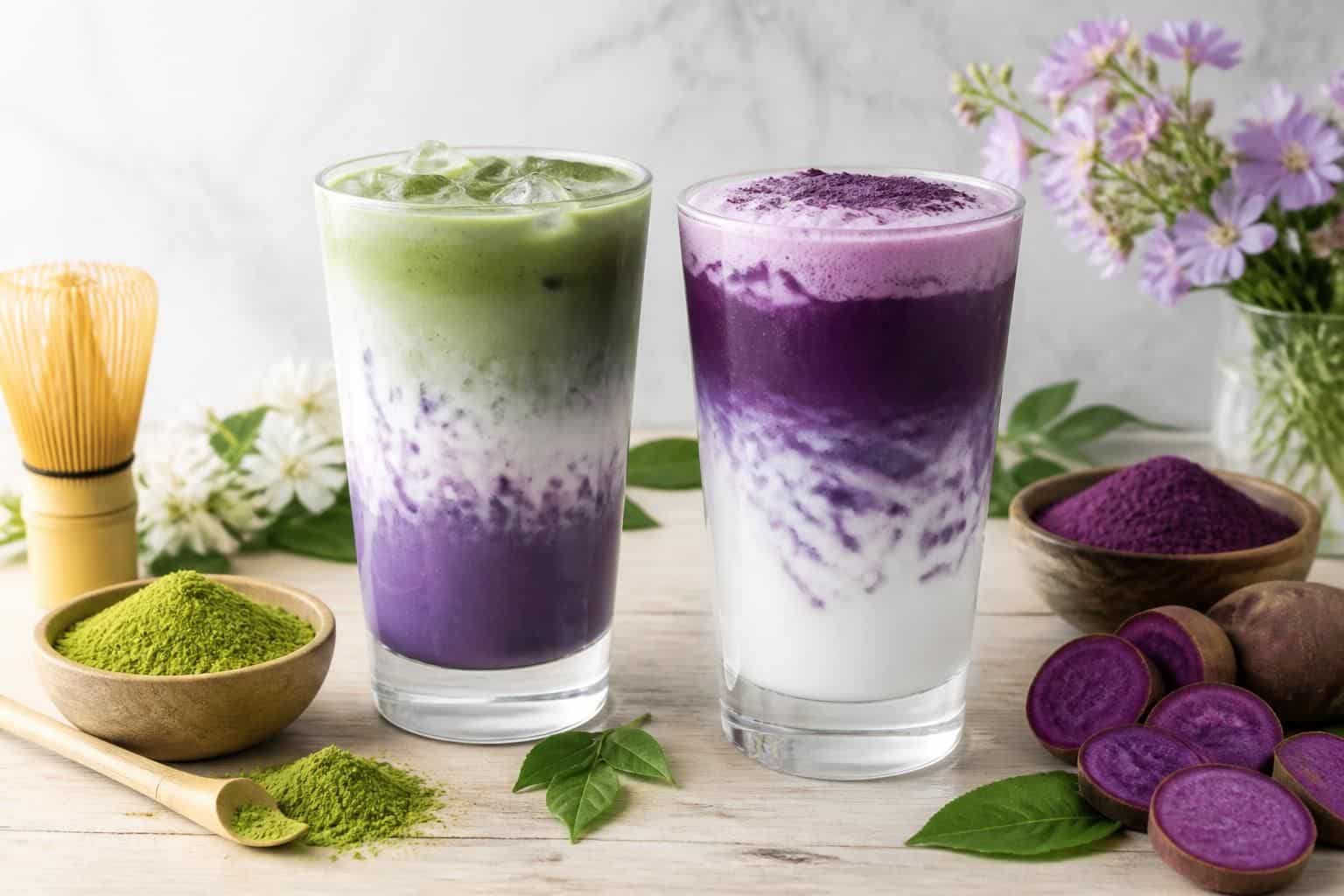 découvrez le mariage unique du matcha violet et de l'ube, une boisson tendance alliant saveurs exquises et bienfaits pour la santé.
