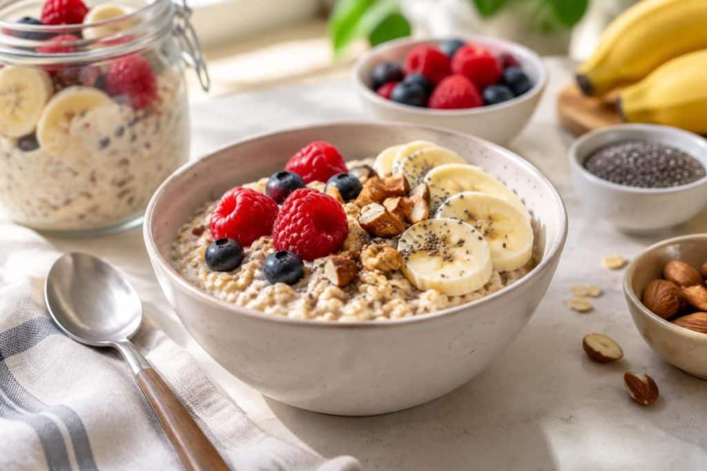 préparez un overnight porridge facile et rapide la veille pour savourer au réveil un petit-déjeuner sain, gourmand et personnalisable.