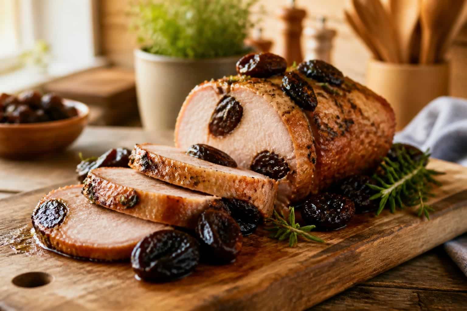 découvrez une recette facile et rapide pour préparer un rôti de porc aux pruneaux moelleux et savoureux, parfait pour un repas gourmand en famille.