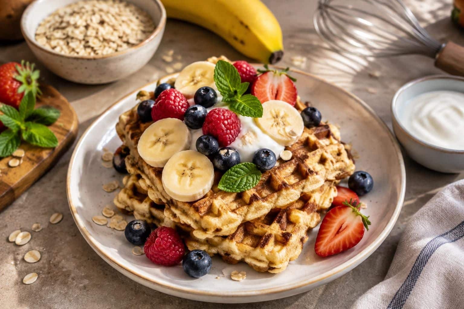 découvrez une recette facile et rapide de gaufres healthy sans sucre ajouté : une option gourmande pour le petit-déjeuner ou le goûter.