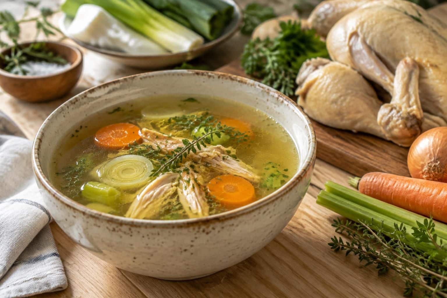 préparez un bouillon de poule maison avec cette recette simple et naturelle : des ingrédients authentiques pour un bouillon savoureux et réconfortant.