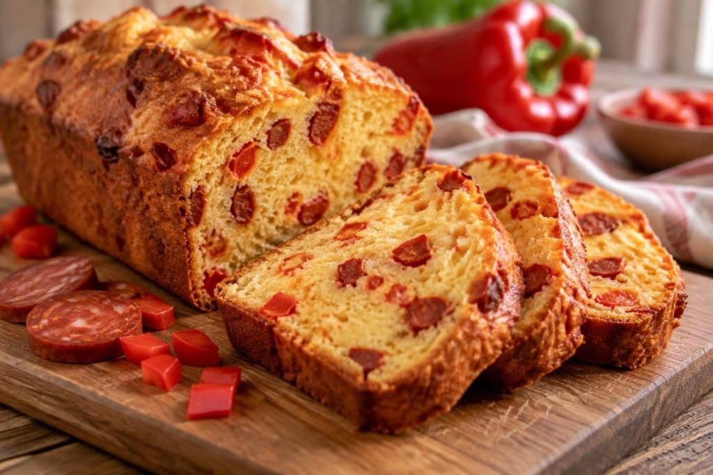préparez un cake au chorizo et poivron facile et rapide : une recette savoureuse, idéale pour l’apéritif, un pique-nique ou un repas gourmand.