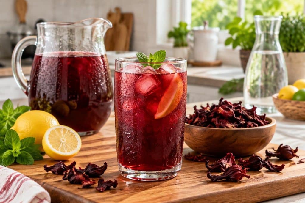 découvrez une recette simple de jus de bissap maison et ses bienfaits santé : une boisson rafraîchissante à base d’hibiscus, facile à préparer.