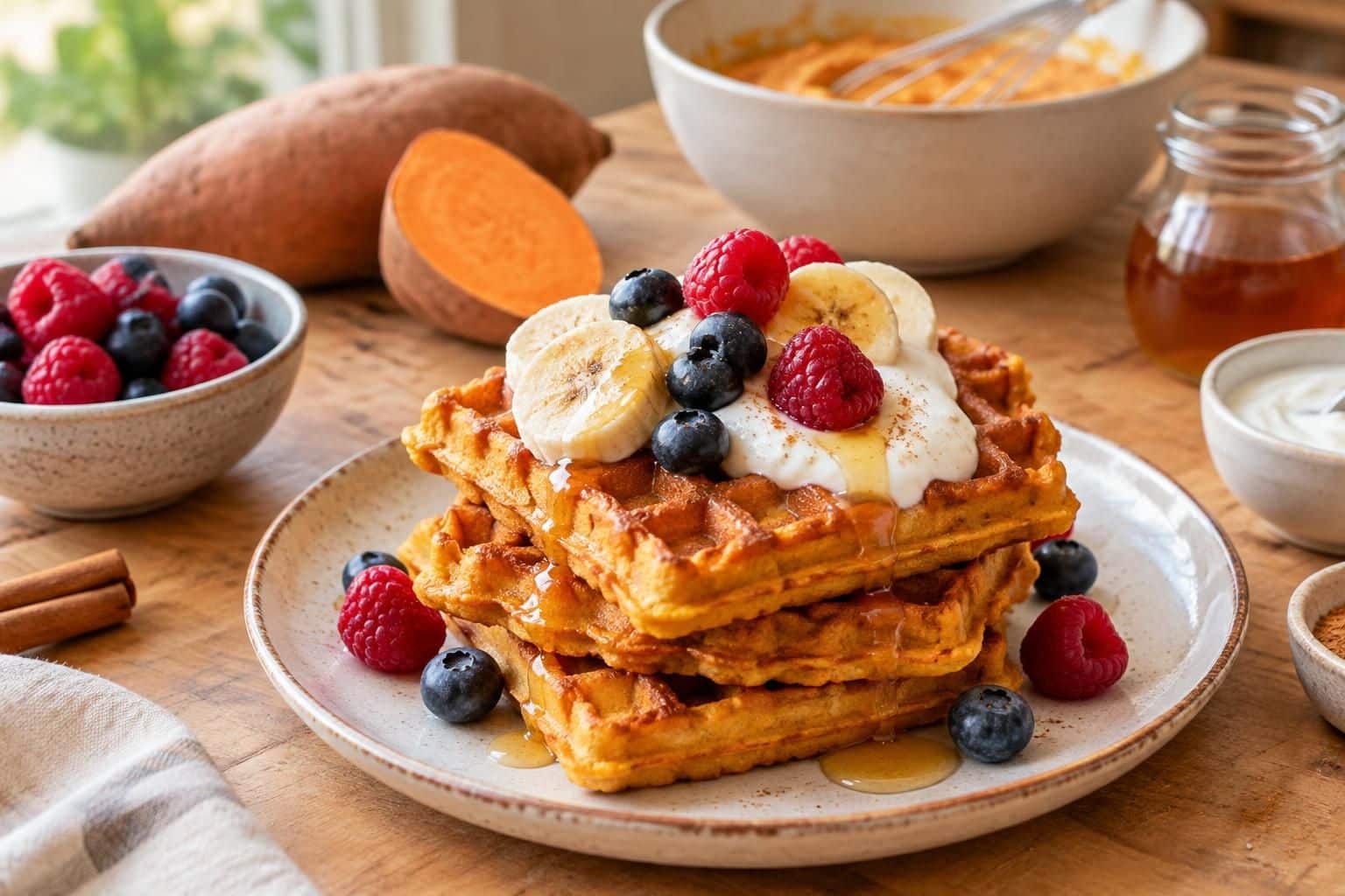 découvrez une recette facile et rapide de gaufres healthy à la patate douce : moelleuses, savoureuses et parfaites pour un petit-déjeuner équilibré.