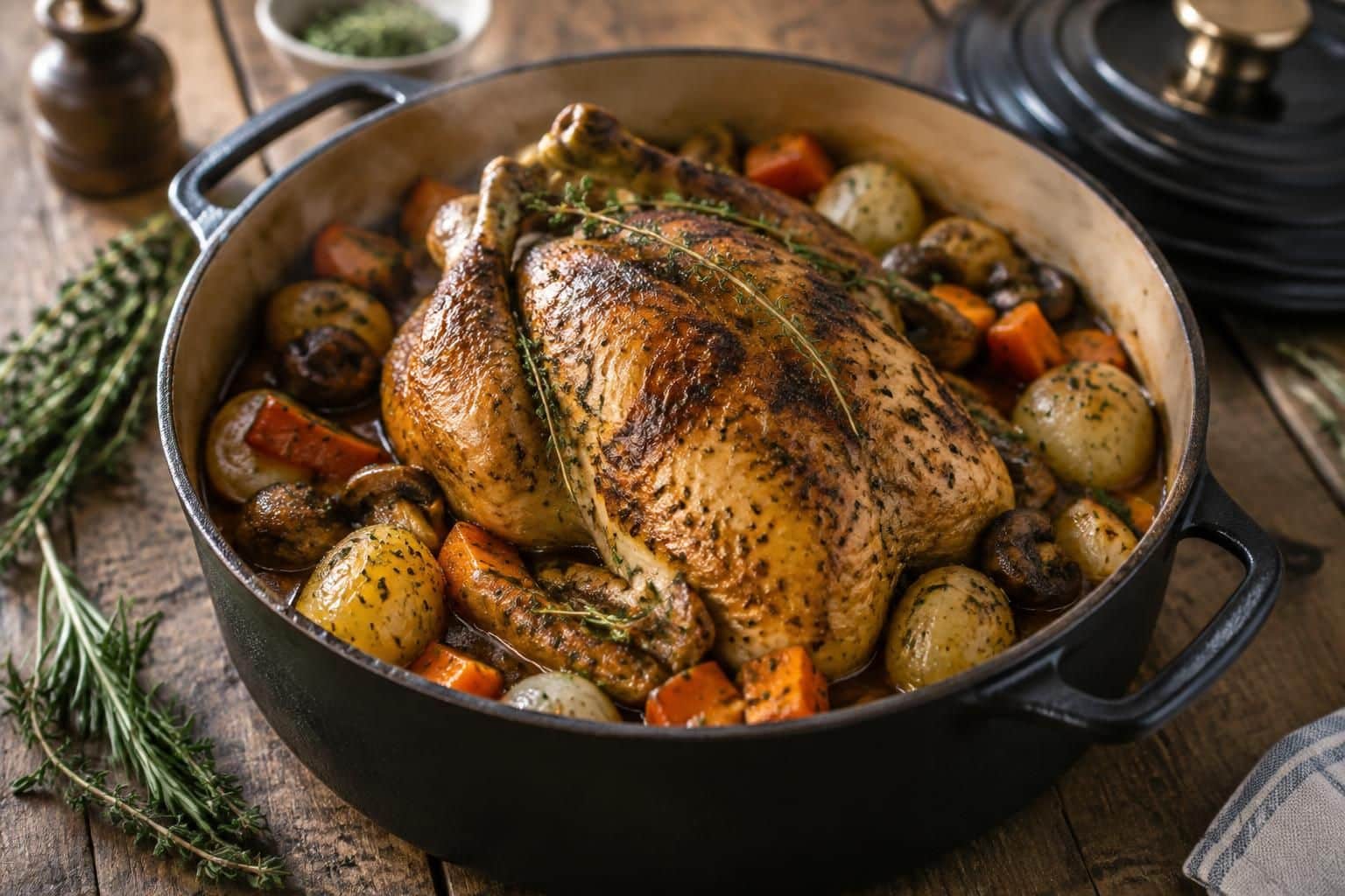 découvrez une recette facile de pintade en cocotte, tendre et savoureuse, mijotée avec des ingrédients simples pour un repas convivial.