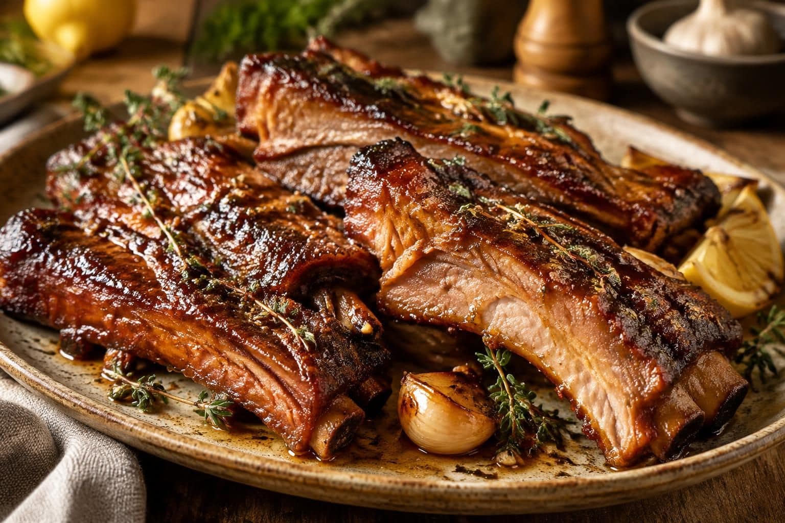 découvrez une recette de travers de porc fondant, cuit lentement et relevé d’une marinade simple pour une viande tendre et savoureuse.