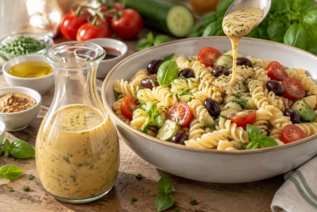 préparez une sauce maison facile et rapide pour vos salades de pâtes : une recette savoureuse, idéale pour un repas frais et gourmand.