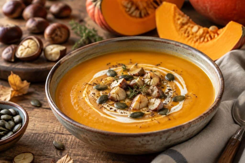 découvrez une recette facile de soupe potimarron châtaigne, onctueuse et réconfortante, idéale pour savourer les saveurs de l’automne.